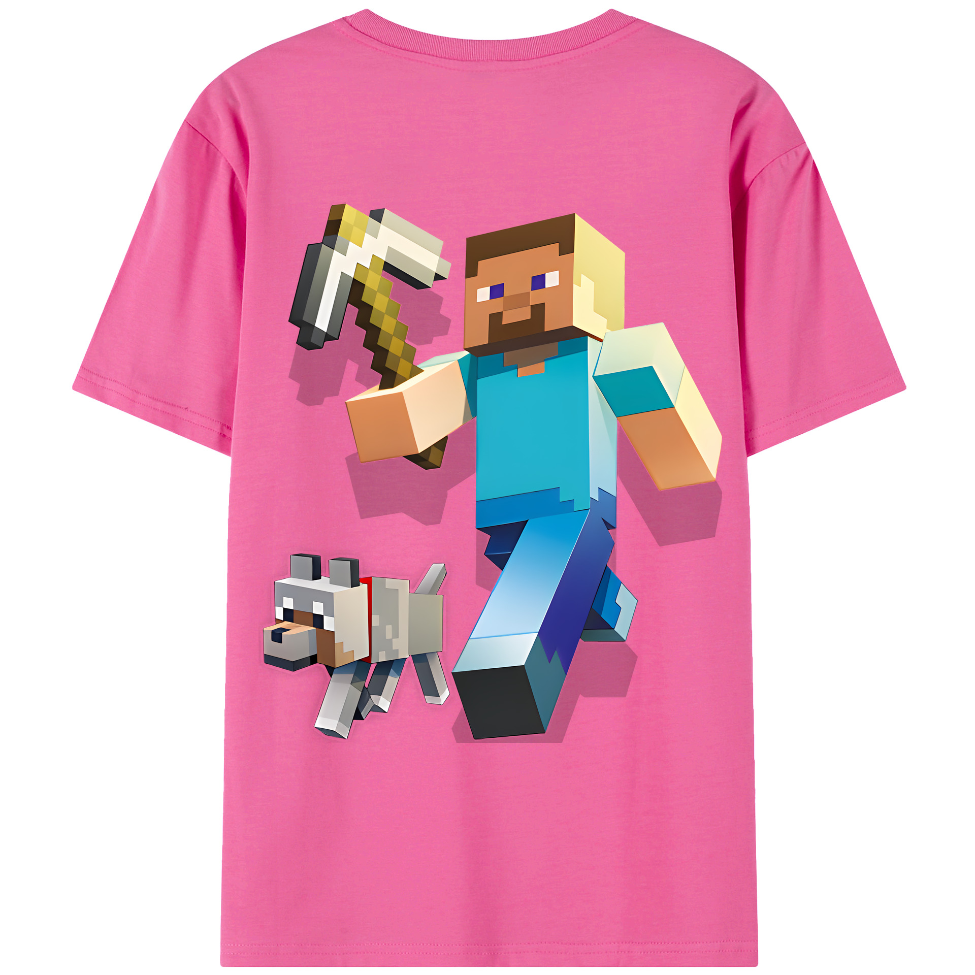 （画像用） マインクラフト ブロックの世界 Minecraft MC Block world レディース半袖Tシャツ(バックプリント)